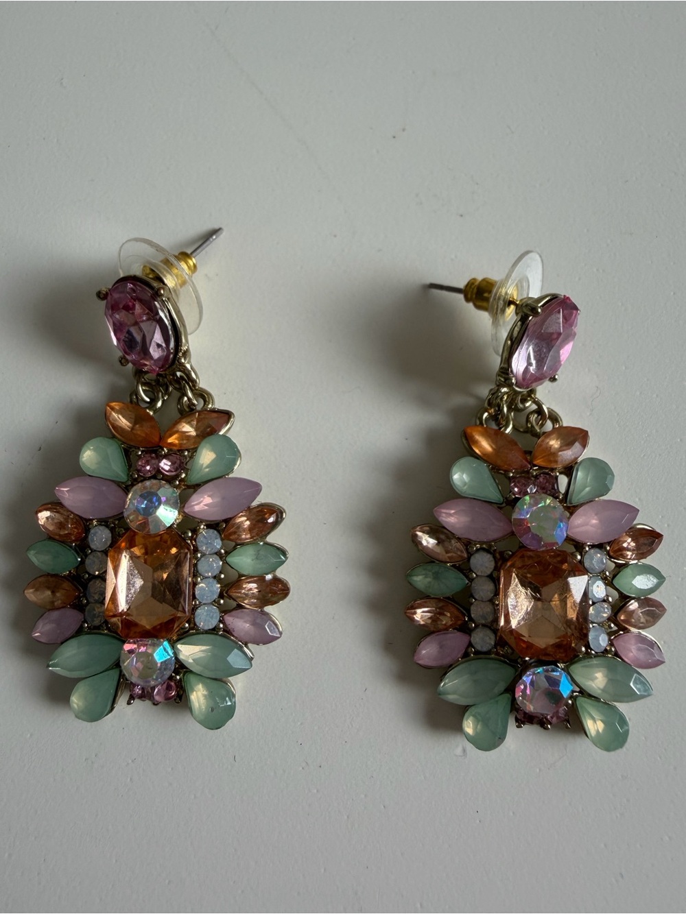 Multicolor Crystal Statement Drop Earrings - Pink, Mint & Peach